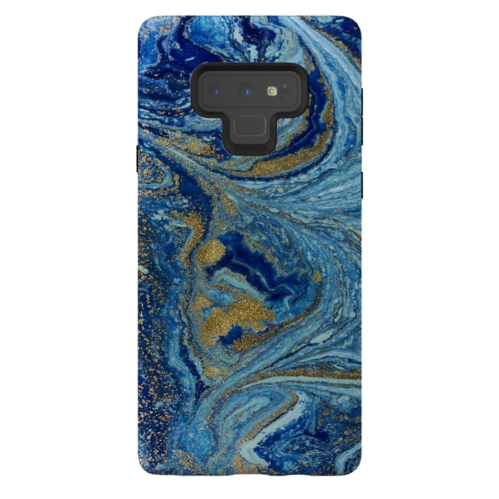 Galaxy Note 9 StrongFit Fondo Abstracto de Color Azul Marmol y Dorado by ArtsCase