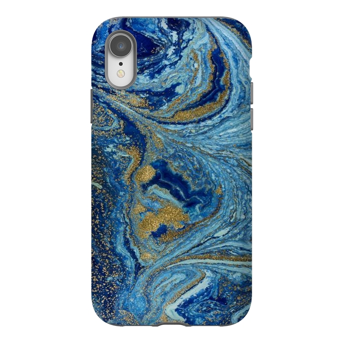 iPhone Xr StrongFit Fondo Abstracto de Color Azul Marmol y Dorado by ArtsCase