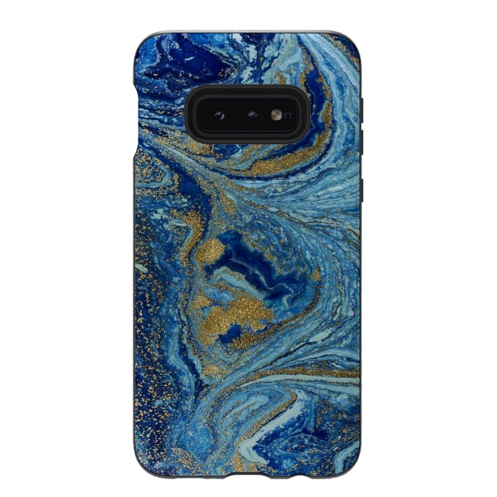 Galaxy S10e StrongFit Fondo Abstracto de Color Azul Marmol y Dorado by ArtsCase