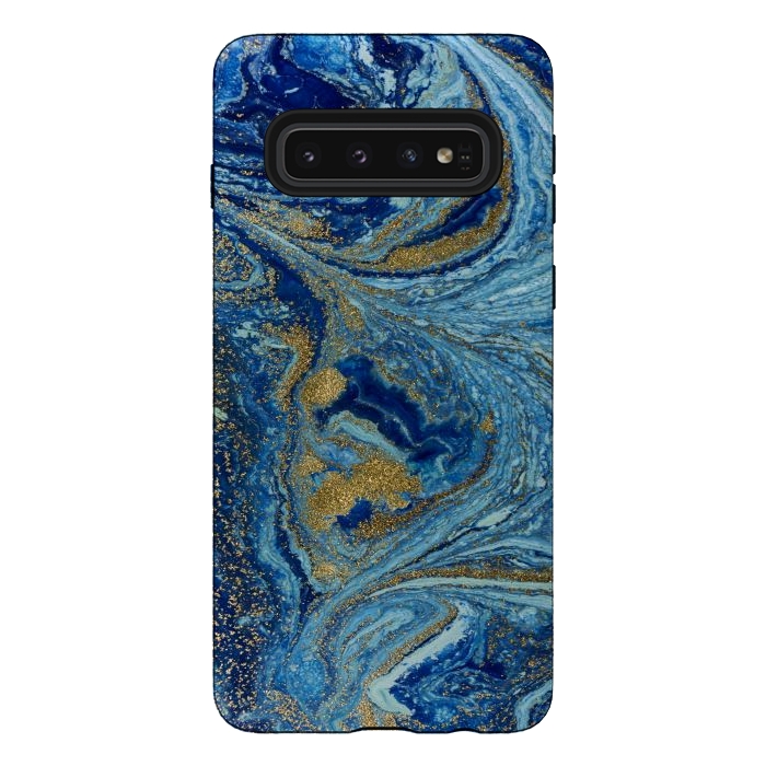 Galaxy S10 StrongFit Fondo Abstracto de Color Azul Marmol y Dorado by ArtsCase