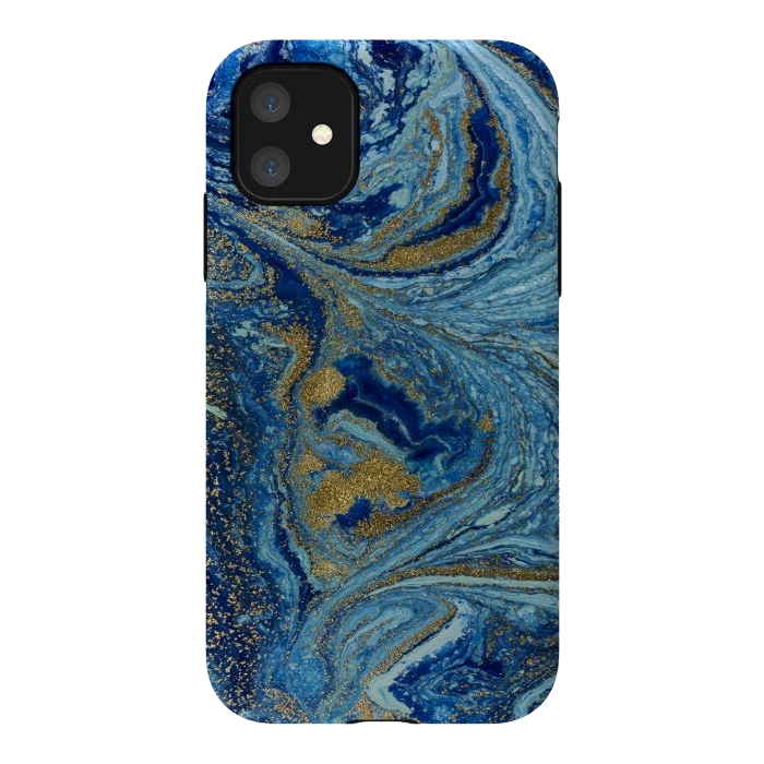 iPhone 11 StrongFit Fondo Abstracto de Color Azul Marmol y Dorado by ArtsCase