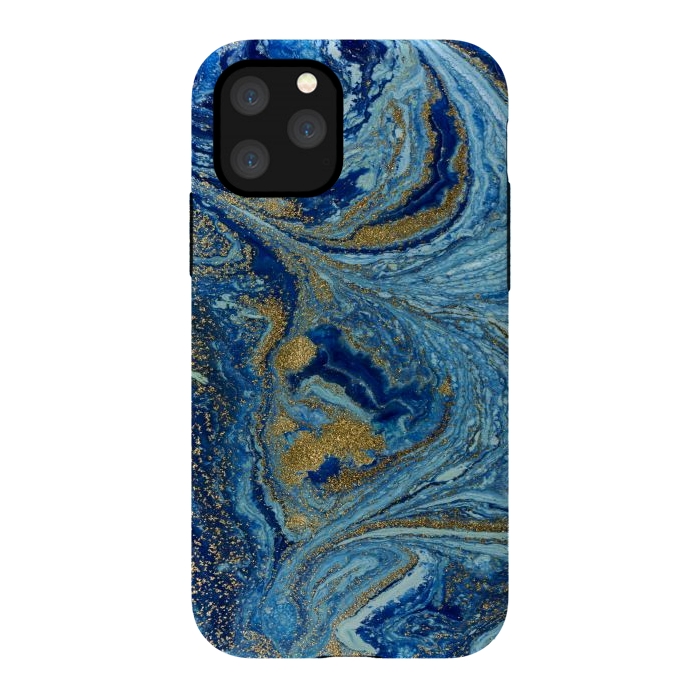 iPhone 11 Pro StrongFit Fondo Abstracto de Color Azul Marmol y Dorado by ArtsCase