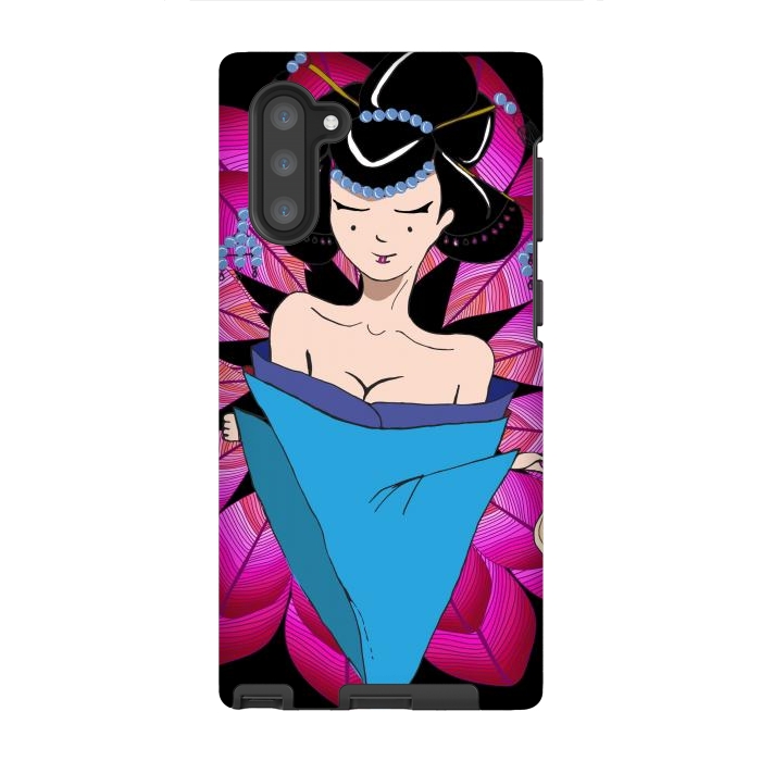 Galaxy Note 10 StrongFit Geisha Girl with Lantern on Leaves by ArtsCase