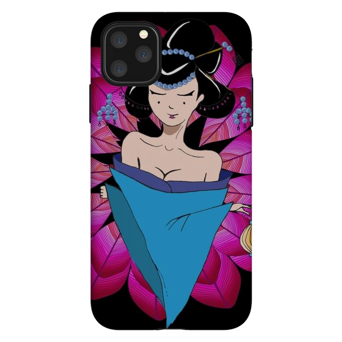 iPhone 11 Pro Max StrongFit Geisha Girl with Lantern on Leaves by ArtsCase