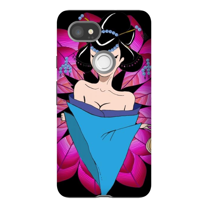Pixel 2XL StrongFit Geisha Girl with Lantern on Leaves by ArtsCase