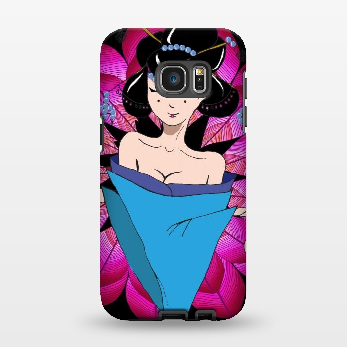 Galaxy S7 EDGE StrongFit Geisha Girl with Lantern on Leaves by ArtsCase