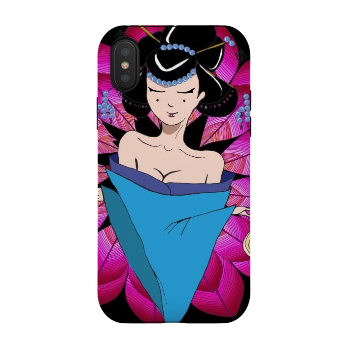 iPhone Xs / X StrongFit Geisha Girl with Lantern on Leaves by ArtsCase