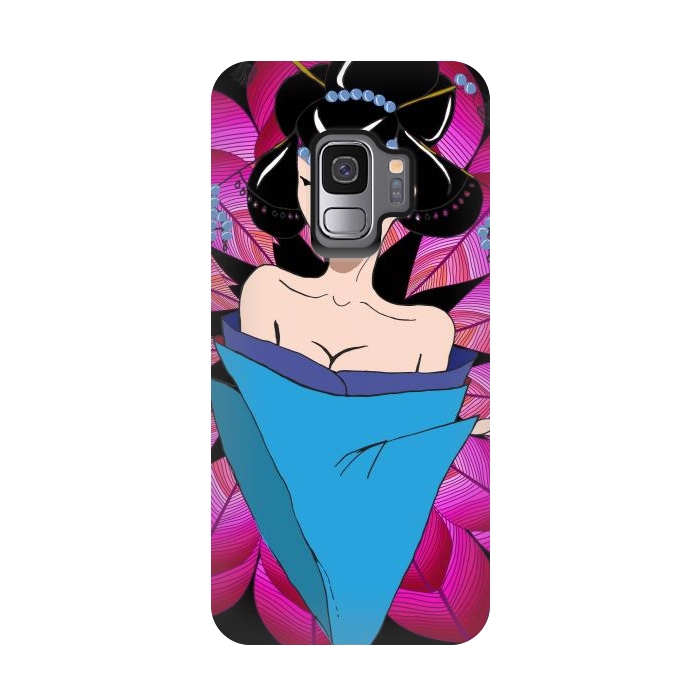 Galaxy S9 StrongFit Geisha Girl with Lantern on Leaves by ArtsCase