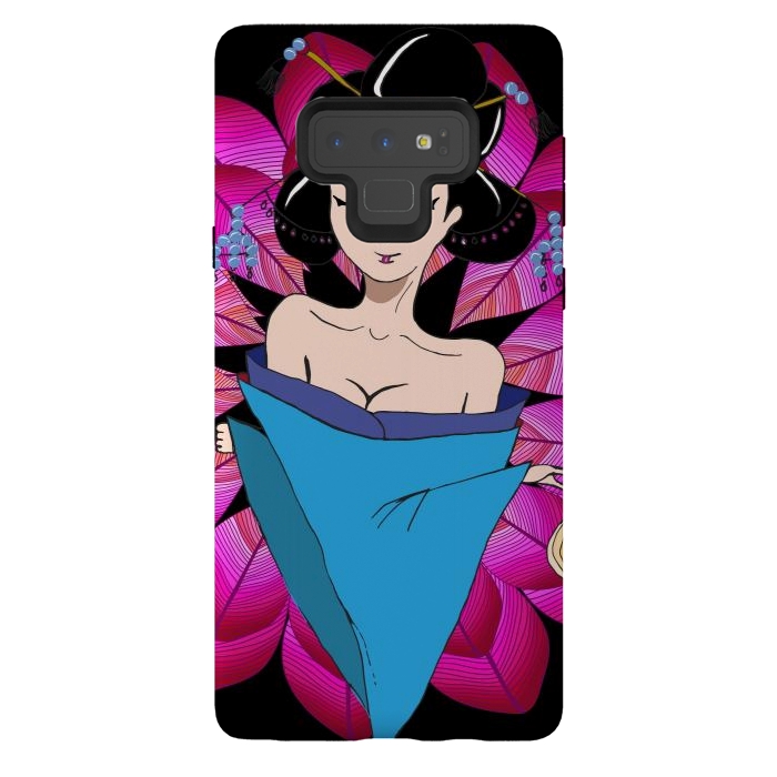 Galaxy Note 9 StrongFit Geisha Girl with Lantern on Leaves by ArtsCase