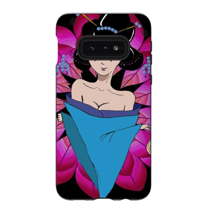 Galaxy S10e StrongFit Geisha Girl with Lantern on Leaves by ArtsCase