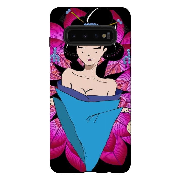 Galaxy S10 plus StrongFit Geisha Girl with Lantern on Leaves by ArtsCase