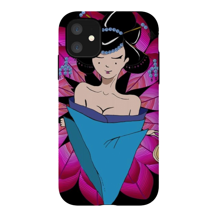 iPhone 11 StrongFit Geisha Girl with Lantern on Leaves by ArtsCase