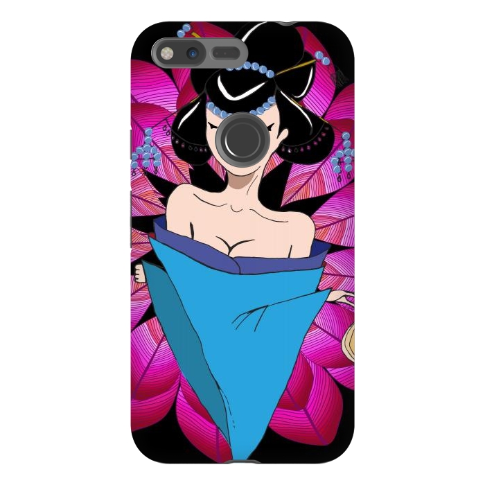 Pixel XL StrongFit Geisha Girl with Lantern on Leaves by ArtsCase