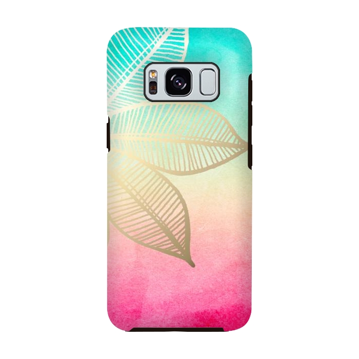 Galaxy S8 StrongFit Gold Flower on Turquoise and Pink Watercolor by Tangerine-Tane