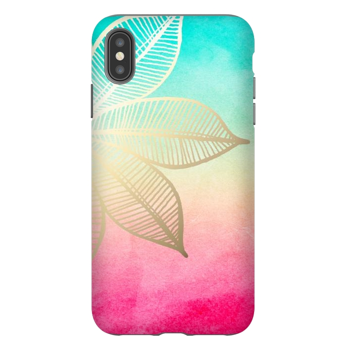 iPhone Xs Max StrongFit Gold Flower on Turquoise and Pink Watercolor by Tangerine-Tane