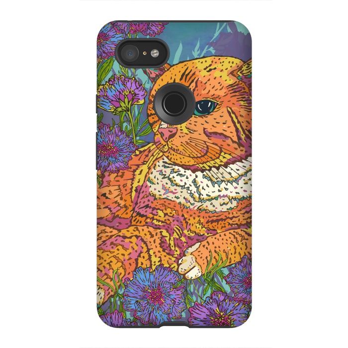 Pixel 3XL StrongFit Ginger Cat in Flowers by Lotti Brown