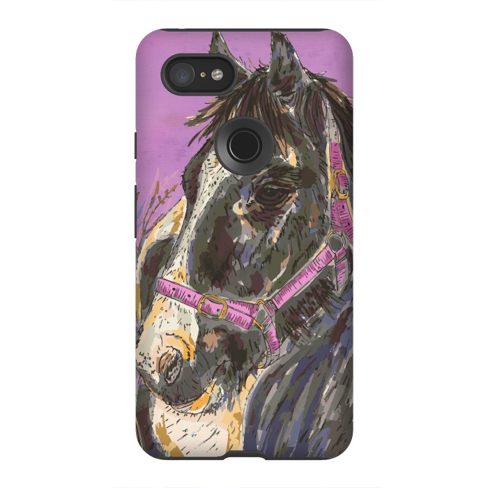Pixel 3XL StrongFit Black and White Horse by Lotti Brown