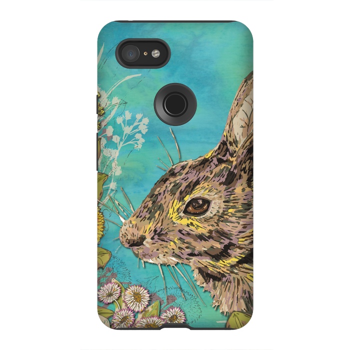 Pixel 3XL StrongFit Rabbit and Daisies by Lotti Brown
