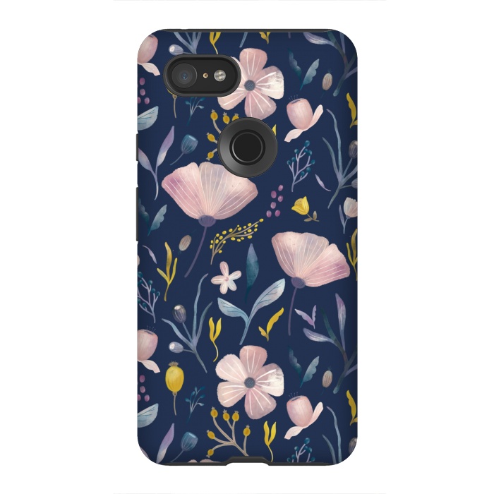 Pixel 3XL StrongFit Delicate Pastel Floral on Blue by Noonday Design