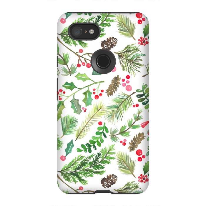 Pixel 3XL StrongFit Watercolor Christmas Greenery by Noonday Design