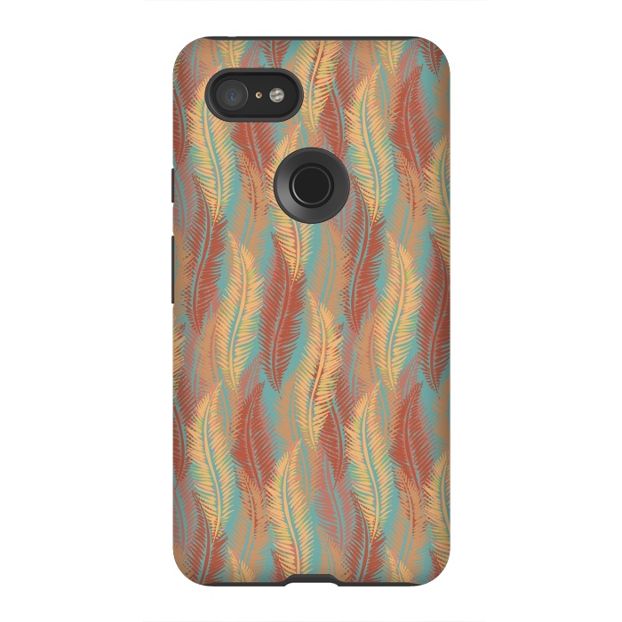 Pixel 3XL StrongFit Feather Stripe - Coral & Turquoise by Lotti Brown
