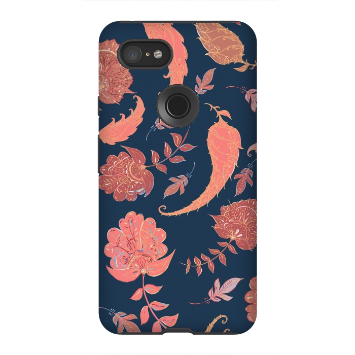 Pixel 3XL StrongFit Paradise Pattern - Coral & Blue by Lotti Brown