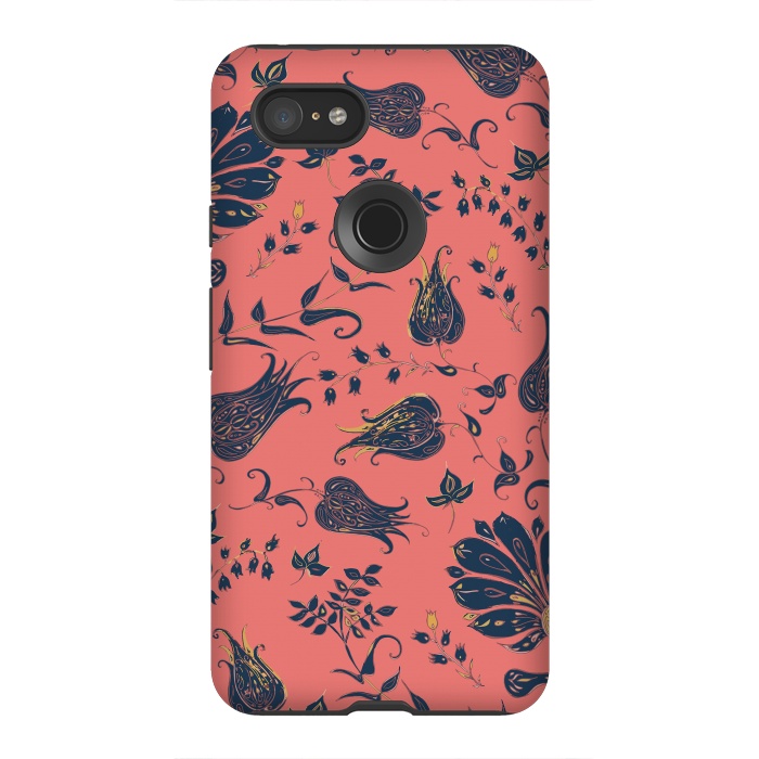 Pixel 3XL StrongFit Paradise Florals - Coral & Blue by Lotti Brown
