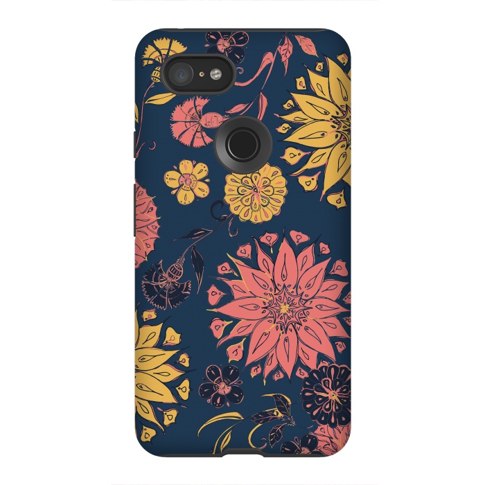 Pixel 3XL StrongFit Multi-Florals - Blue, Pink & Yellow by Lotti Brown