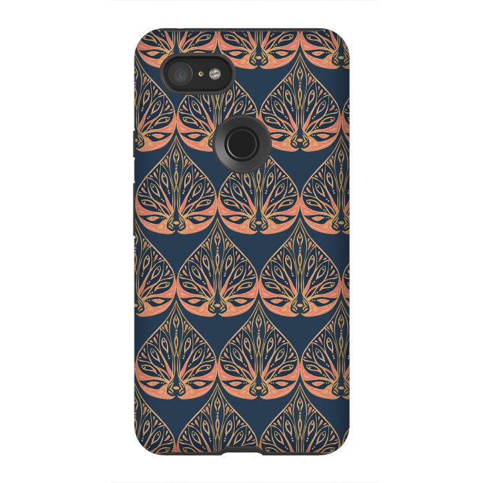 Pixel 3XL StrongFit Art Deco - Blue & Coral by Lotti Brown