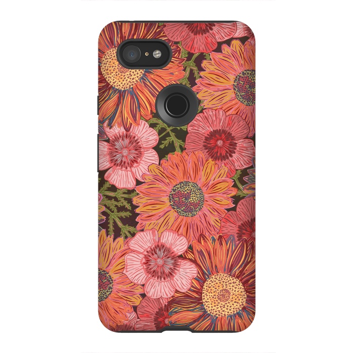 Pixel 3XL StrongFit Retro Pink Daisies by Lotti Brown