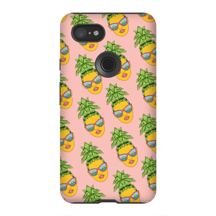 Pixel 3XL StrongFit Pineapple Girl Pattern Pink by Coffee Man