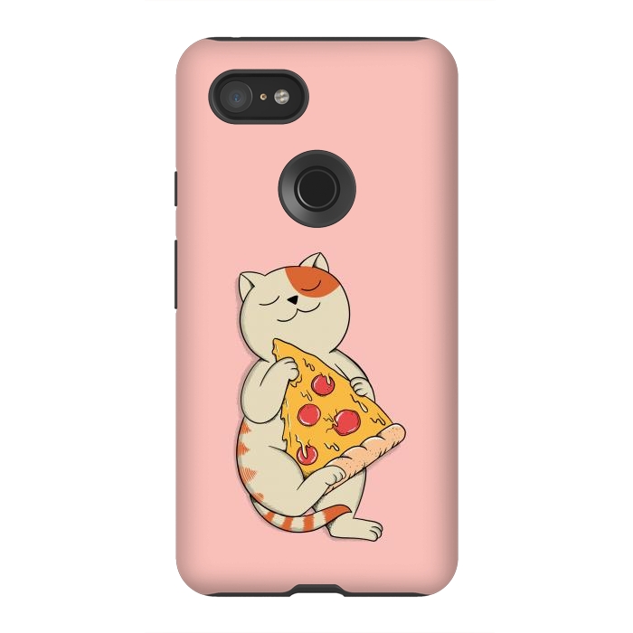 Pixel 3XL StrongFit Cat and Pizza Pink por Coffee Man