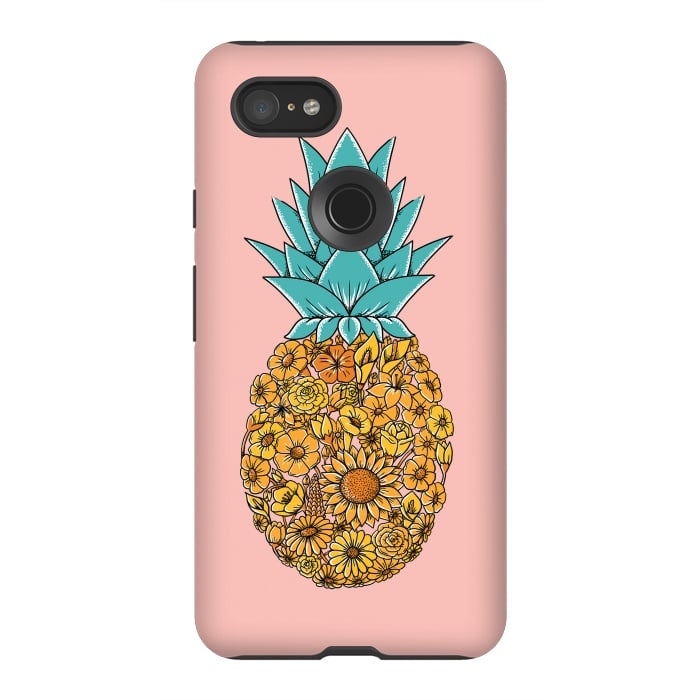 Pixel 3XL StrongFit Pineapple Floral Pink by Coffee Man