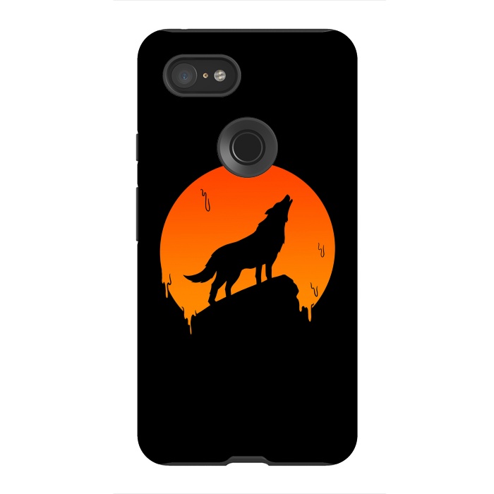 Pixel 3XL StrongFit Wolf and Moon by Coffee Man