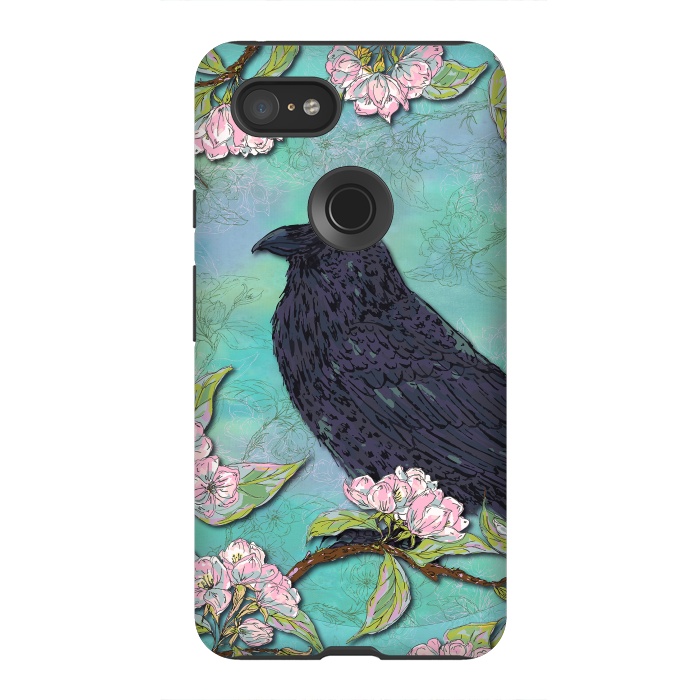 Pixel 3XL StrongFit Raven & Apple Blossom by Lotti Brown