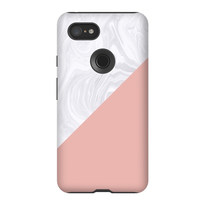 Pixel 3XL StrongFit Rose Gold and White Marble Texture by Julie Erin Designs