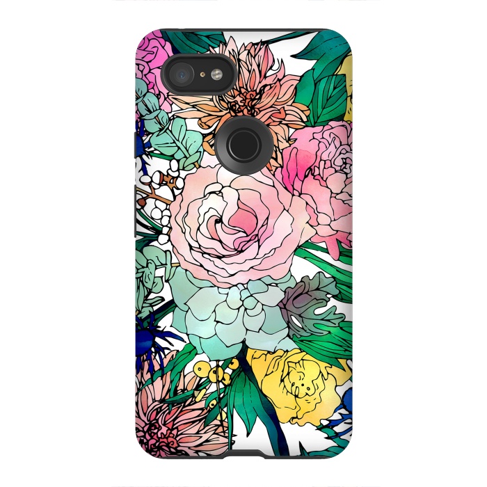 Pixel 3XL StrongFit Stylish Colorful Watercolor Floral Pattern by InovArts