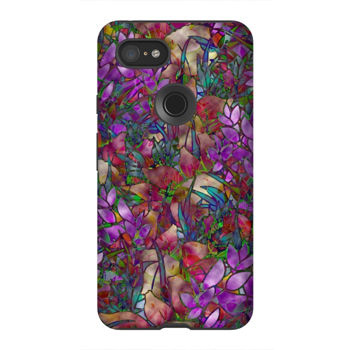 Pixel 3XL StrongFit Floral Abstract Stained Glass G175 by Medusa GraphicArt