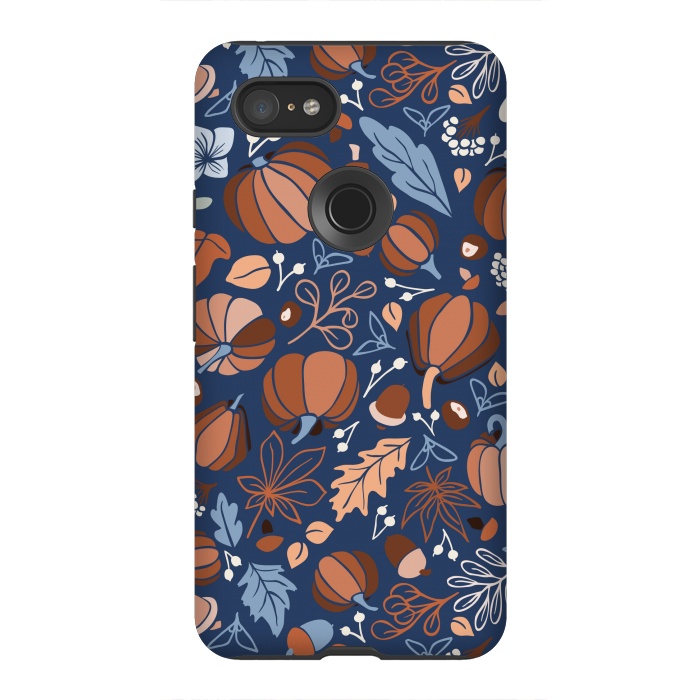 Pixel 3XL StrongFit Fall Fruits in Navy and Orange by Paula Ohreen