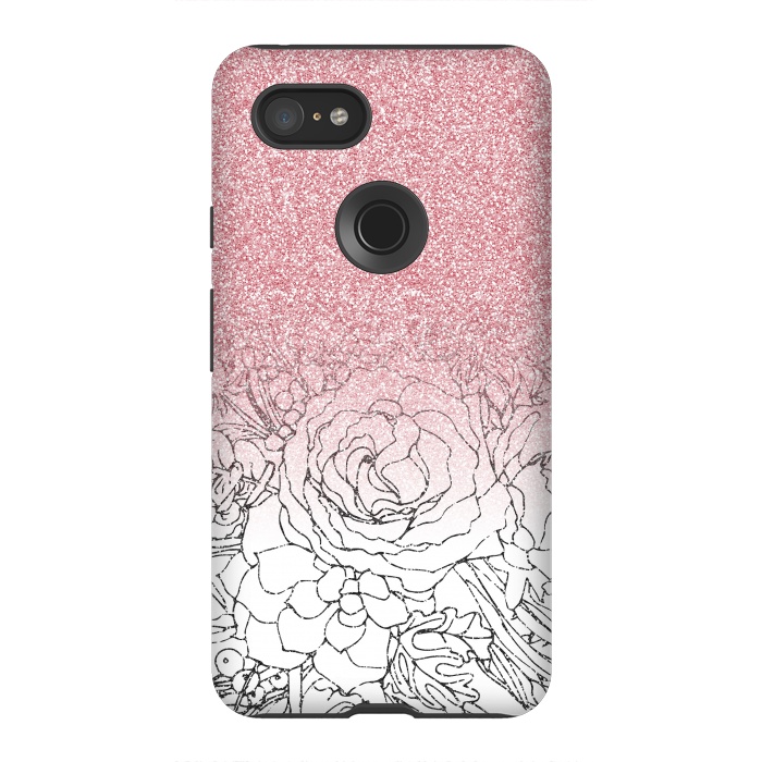 Pixel 3XL StrongFit Elegant Floral Doodles Pink Gradient Glitter Image by InovArts