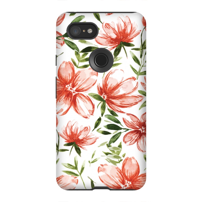 Pixel 3XL StrongFit Red Watercolor Flowers by Bledi