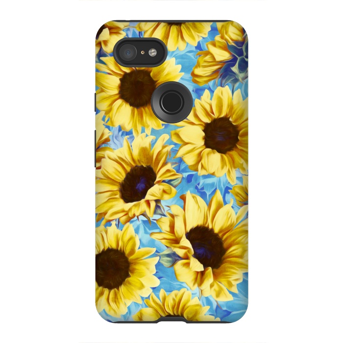 Pixel 3XL StrongFit Dreamy Sunflowers on Blue by Micklyn Le Feuvre