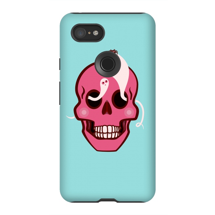 Pixel 3XL StrongFit Cute Pink Skull With Spider And Ghosts In Eyes by Boriana Giormova