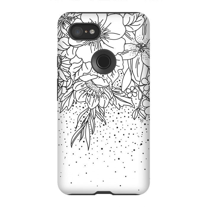 Pixel 3XL StrongFit Cute Black White floral doodles and confetti design by InovArts
