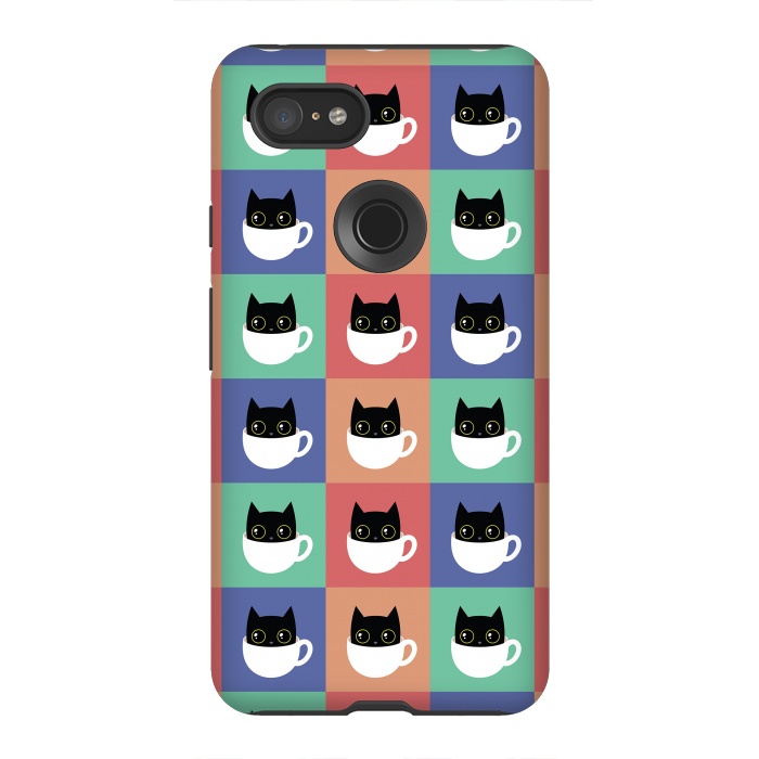 Pixel 3XL StrongFit Coffee  cat pattern by Laura Nagel