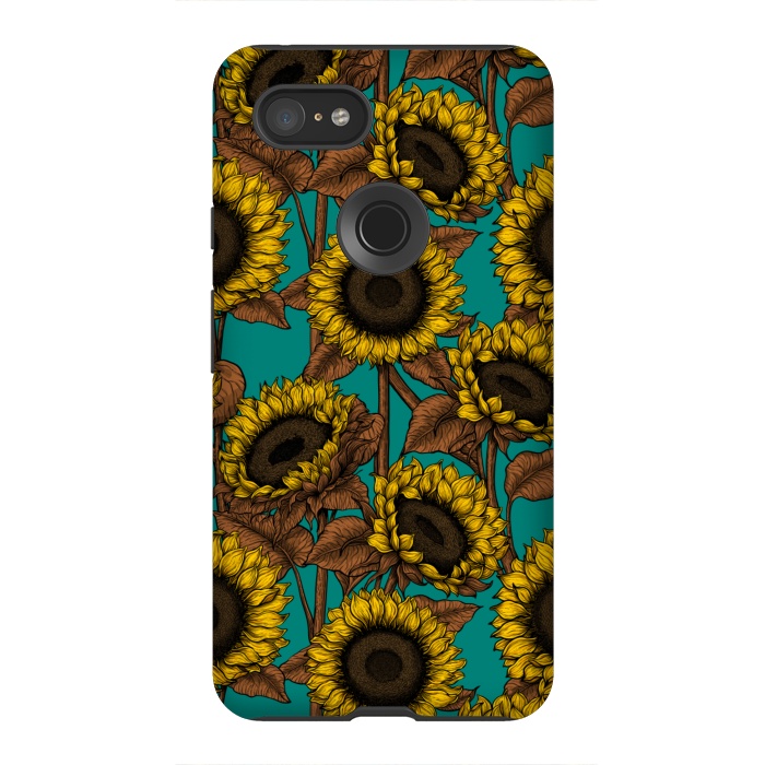 Pixel 3XL StrongFit Sunflowers on turquoise by Katerina Kirilova