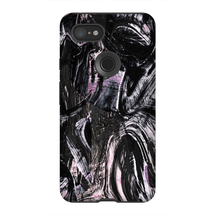 Pixel 3XL StrongFit Brushed black pink ink marble by Oana 