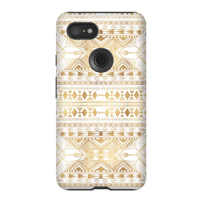 Pixel 3XL StrongFit Trendy Gold Geometric Tribal Aztec Pattern by InovArts