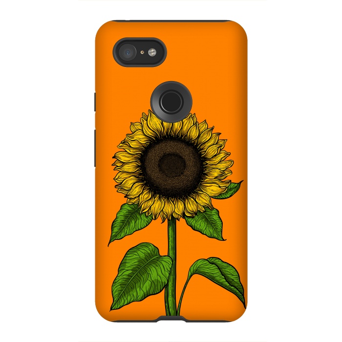 Pixel 3XL StrongFit Sunflower on orange by Katerina Kirilova