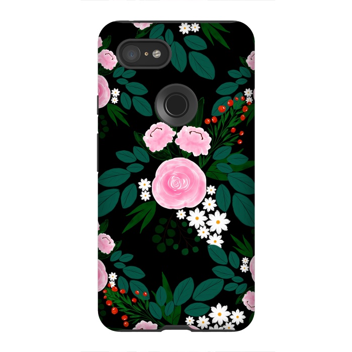 Pixel 3XL StrongFit Elegant Pink and white Floral watercolor Paint  by InovArts